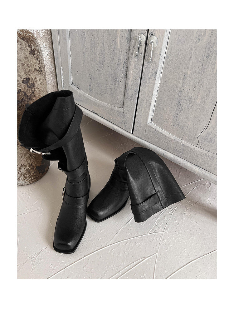 Karin Luna In Stock In Stock European and American Style Square Toe Thick Sole Belt Buckle Long Boots