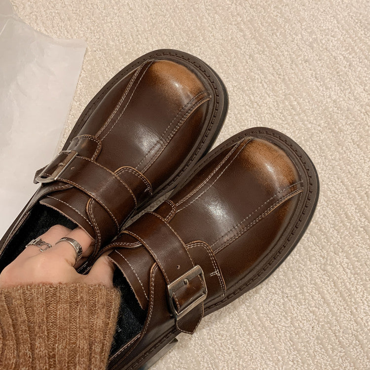 Karin Luna In Stock Spot Goods Metal Round Toe Cow Leather Thick Sole Flats