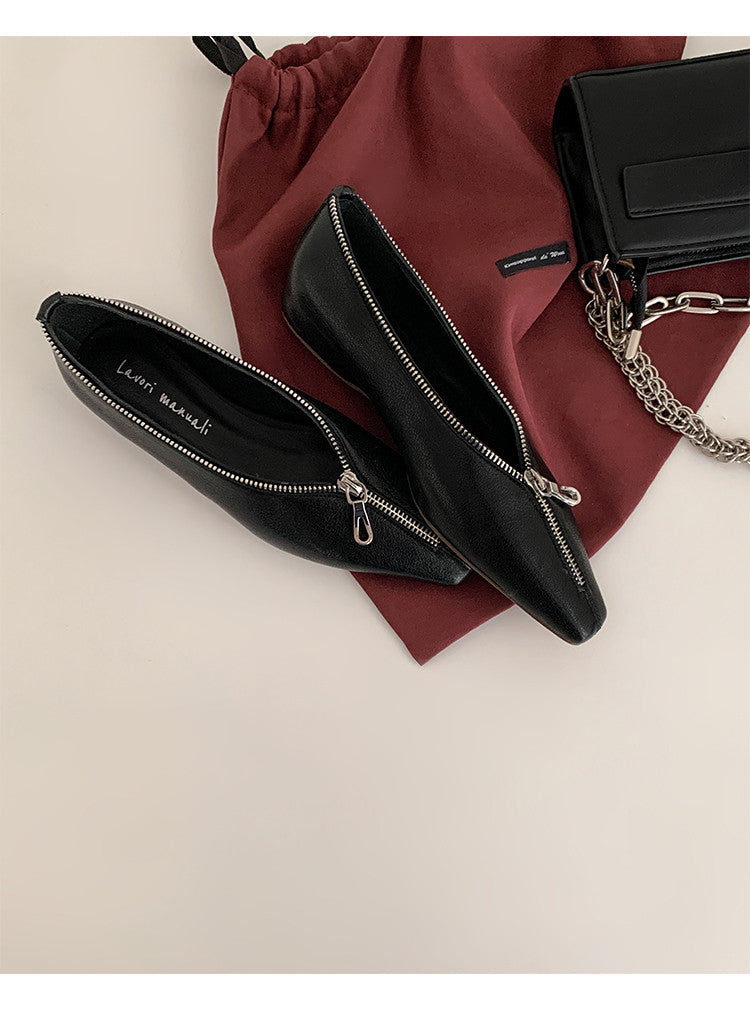 Karin Luna In Stock In Stock ~Basic Versatile Light Luxury Zipper Small Square Toe Flats