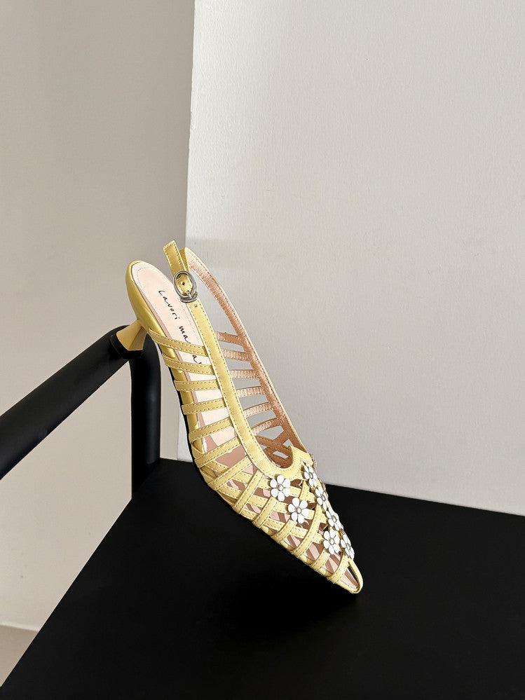 Karin Luna In Stock Spot Goods  Purely Handmade Flowers High-end Hollow Out Sandals