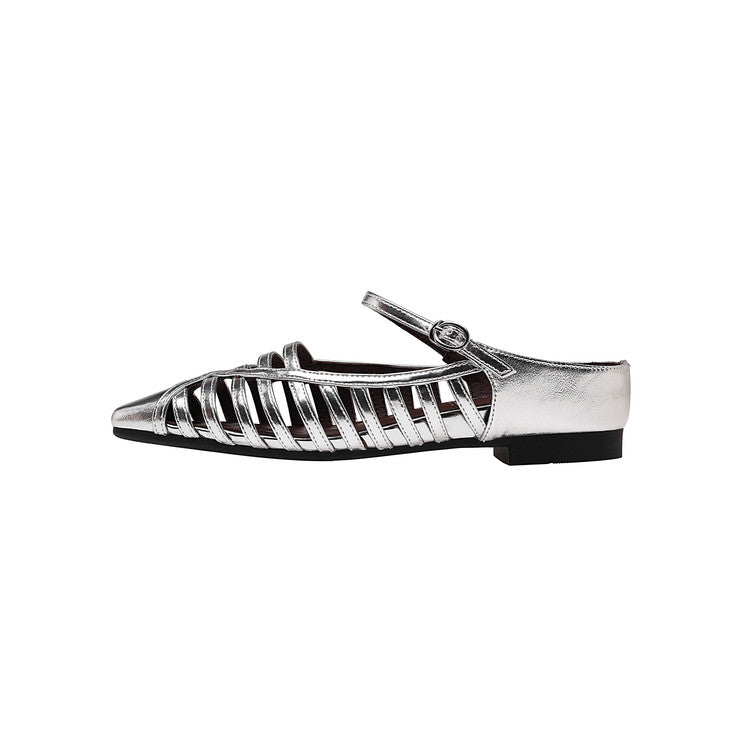 Karin Luna In Stock Spot Goods   French Retro Hollow Small Square Toe One-Strap Slippers