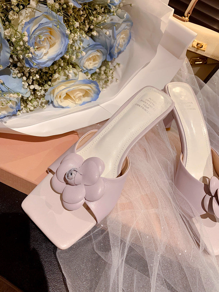 Karin Luna Flower of Wealth in the World~Says purple has a lot of charm Spot Goods Spot Goods  Three-Dimensional Camellia Elegant Sandals