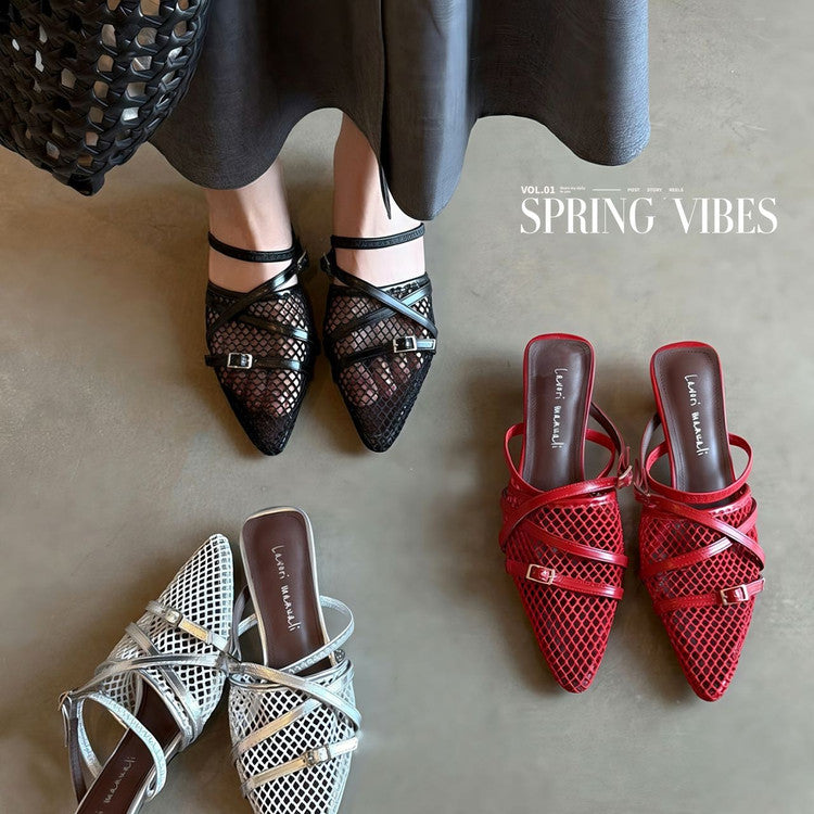 Karin Luna In Stock  Spot Goods  Mesh Series Elegant Closed-Toe Belt Buckle Slippers