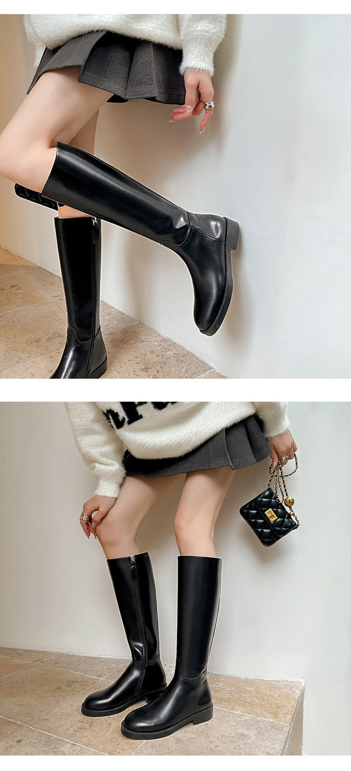 Karin Luna In Stock In-stock Basic Classic Timeless Round Toe Casual Riding Boots