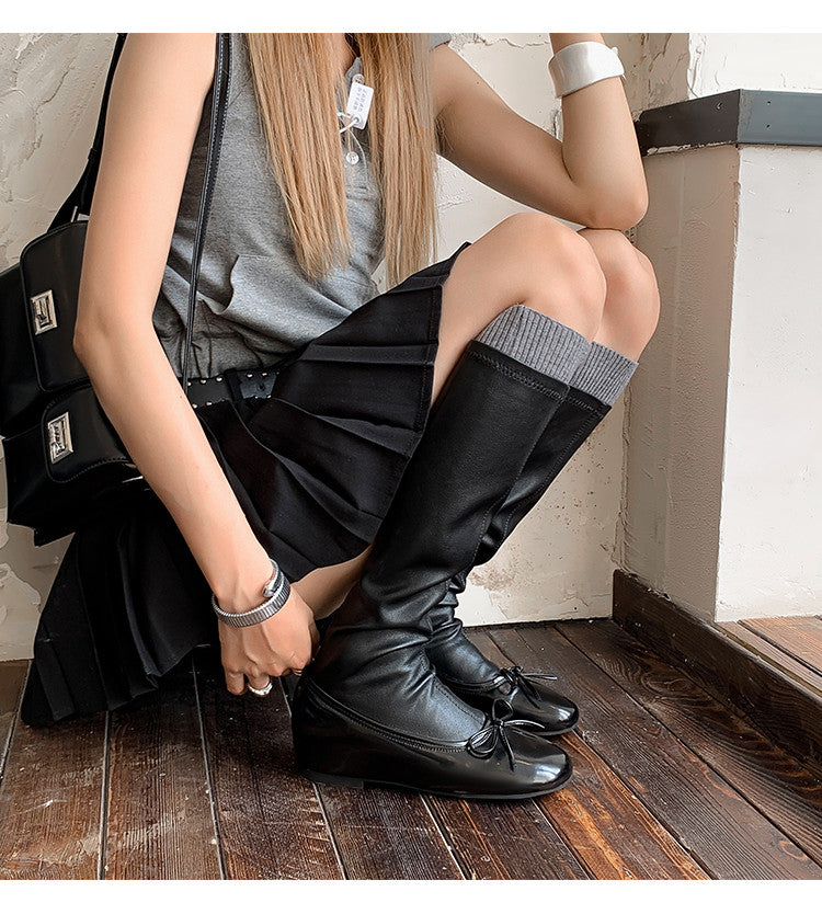 Karin Luna In Stock Spot Goods  Butterfly Knot Round Toe Hidden Heel Boots