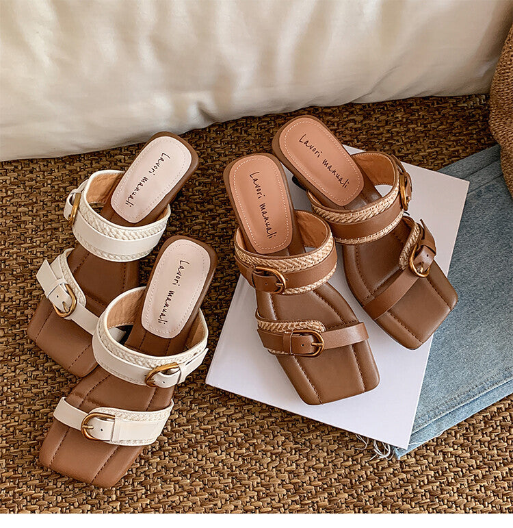 Karin Luna Hot-Selling In Stock  Retro Wedge Belt Square Toe Irregular Heel