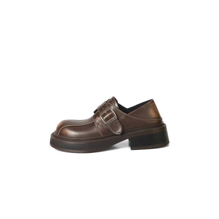 Karin Luna In Stock Spot Goods Metal Round Toe Cow Leather Thick Sole Flats