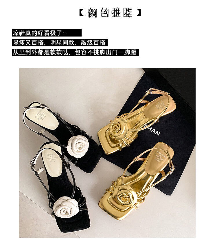 Karin Luna Exquisite Camellia ~French Retro Open-Toe Sandals