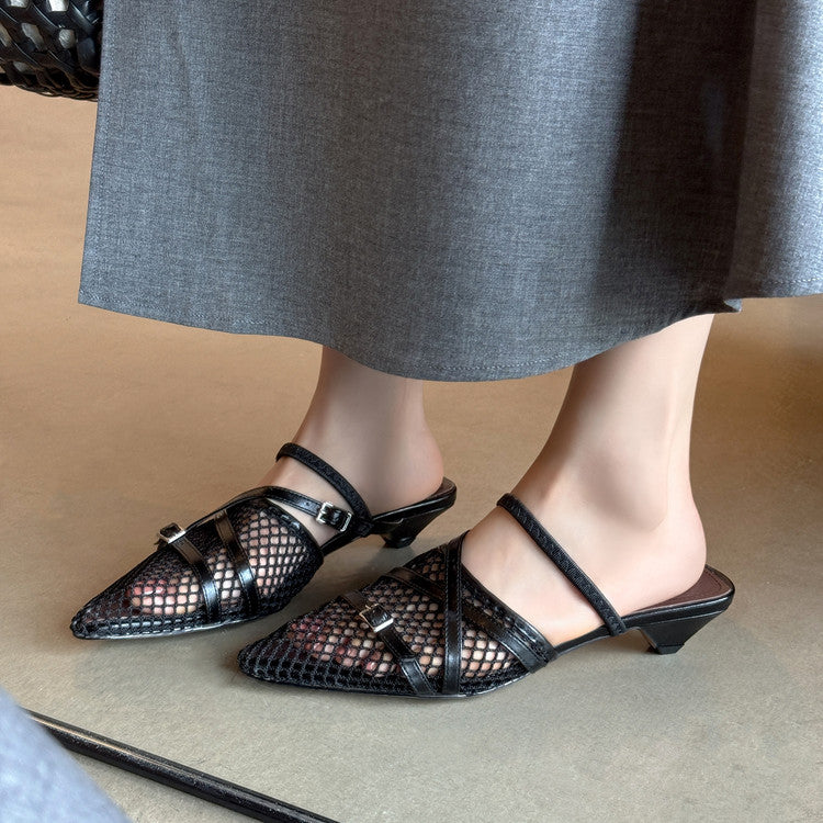 Karin Luna In Stock  Spot Goods  Mesh Series Elegant Closed-Toe Belt Buckle Slippers