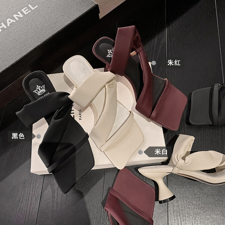 Karin Luna Best-selling in stock Minimalist Style  All-Matching Irregular Ultra-Soft Strap Square Toe High Heels