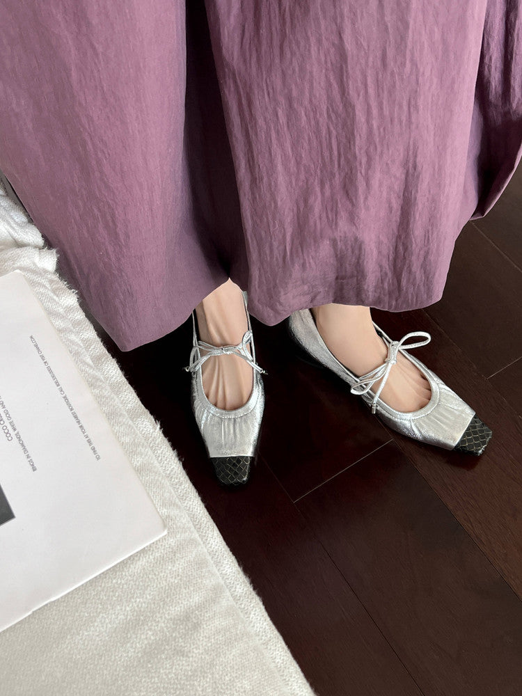 Karin Luna In Stock Spot Goods  Retro Sweet Bowknot Granny Wrinkled Single Shoes