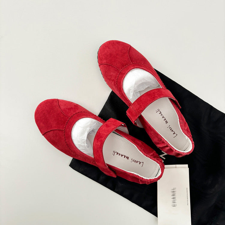 Karin Luna Casual Shoes Series~  In Stock In Stock Magic Tape Round Toe Internal Height Increase Single Strap Flats