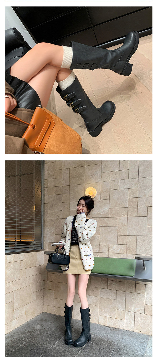 Karin Luna In Stock In Stock Thigh Circumference Belt Buckle Thick Sole Rider Boots