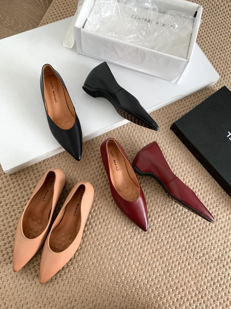 Karin Luna Full Layer Inside and Out~Basic Versatile Retro French Pointed Toe Irregular Heel Single Shoes