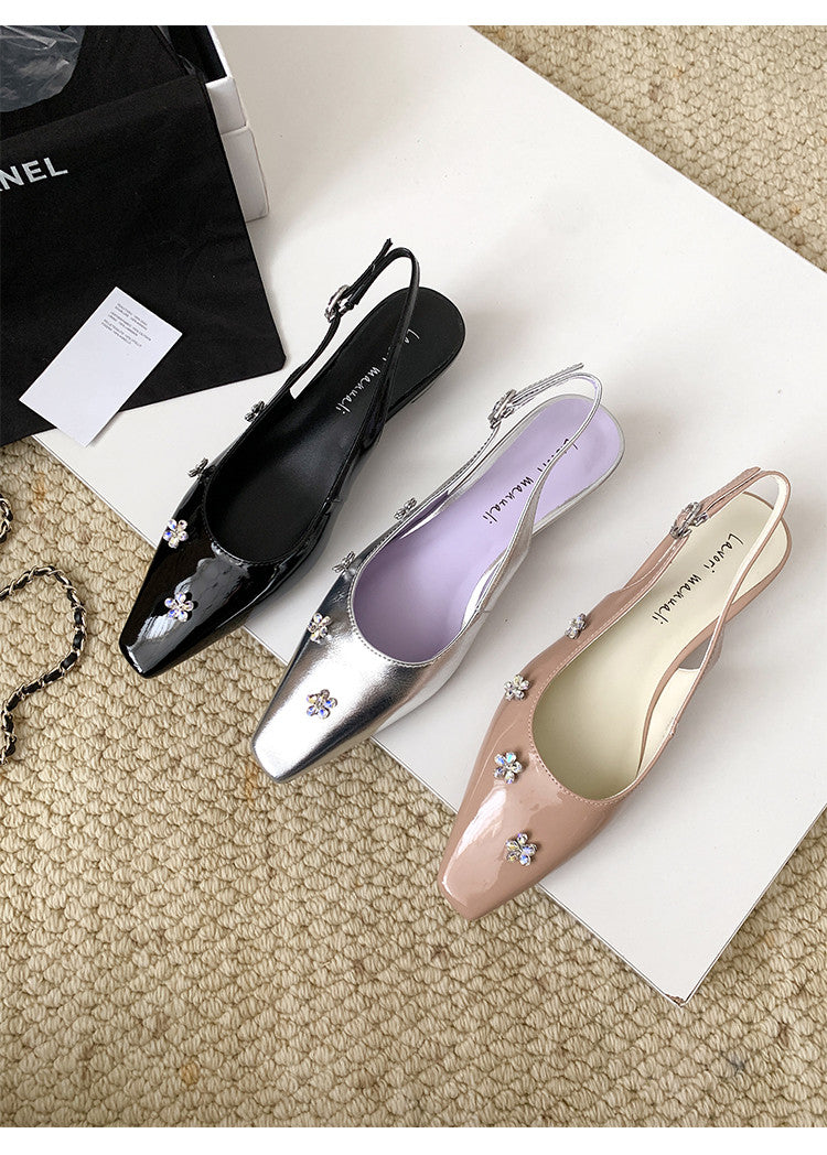 Karin Luna In Stock  Spot Goods  Rhinestone Small Square Toe Closed-Toe Sandals