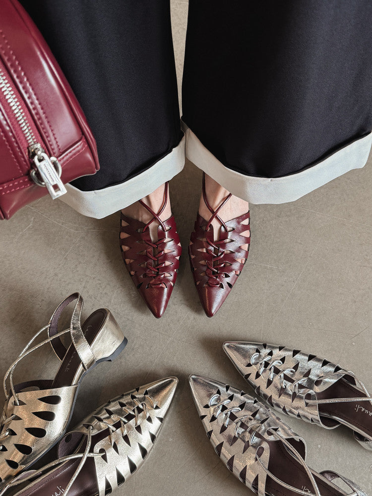 Karin Luna Braided Style ~Cross-woven Pointed Toe Closed-toe Sandals