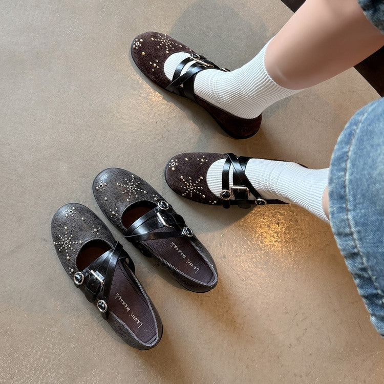 Karin Luna In Stock Spot Goods Studded Rivet Hidden Wedge Mary Jane Shoes