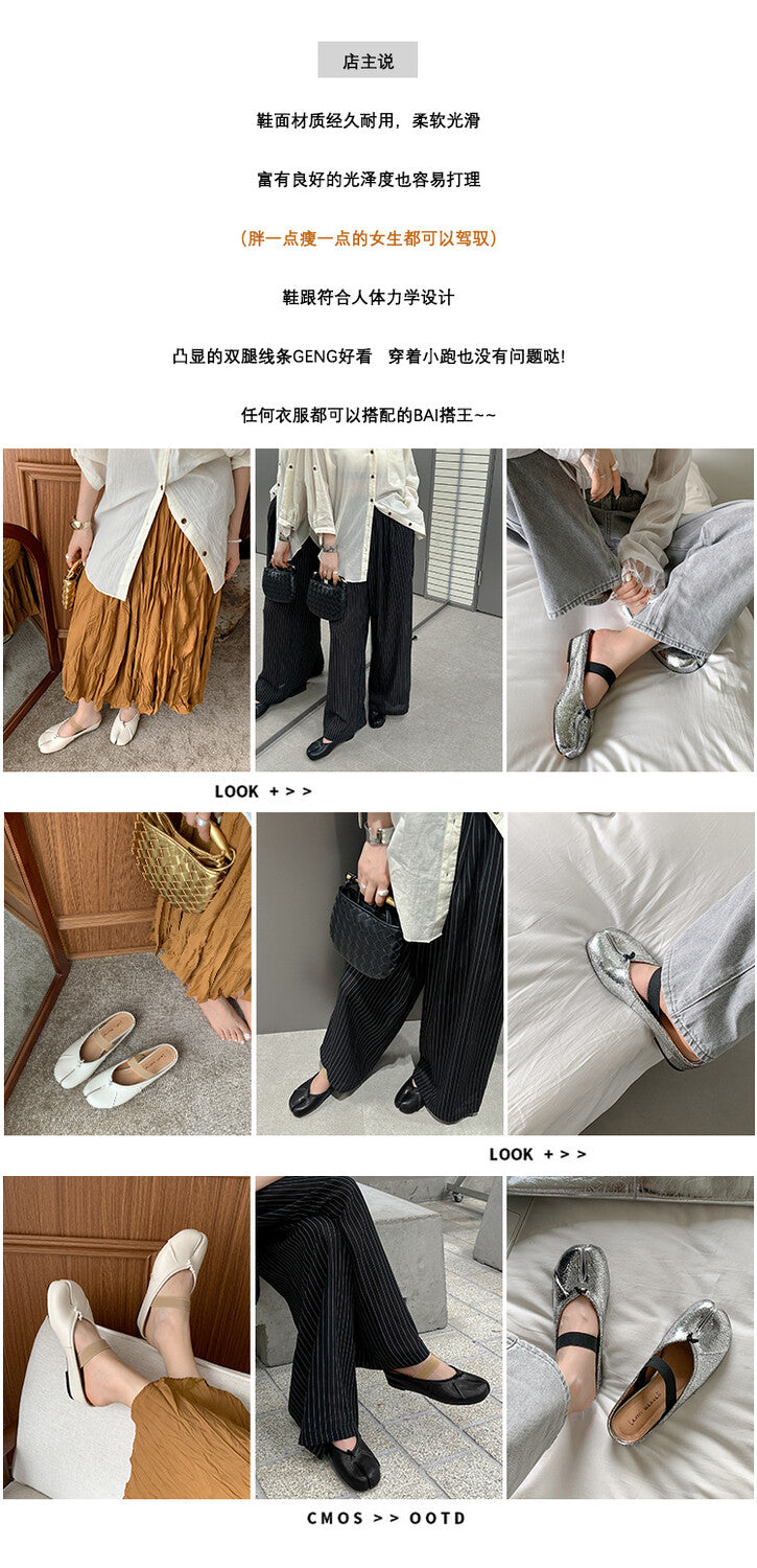 Karin Luna Classic Split-Toe Shoes  Explosive Pattern One-Strap Mary Jane Height-Increasing Full Leather Closed-Toe Slippers