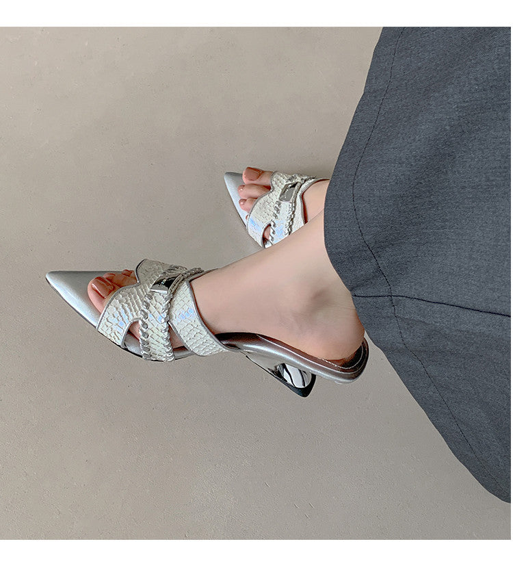 Karin Luna Fish Skin Series~Minimalist Pointed Toe Hot-Selling Unique Heel Slippers