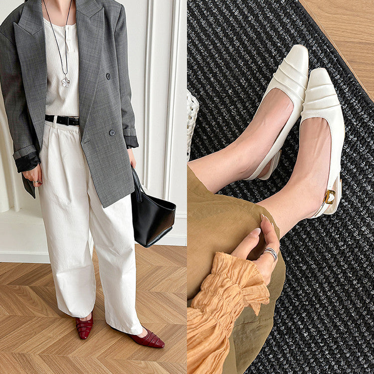 Karin Luna French Retro Square Toe Wrinkled Closed-Toe Sandals