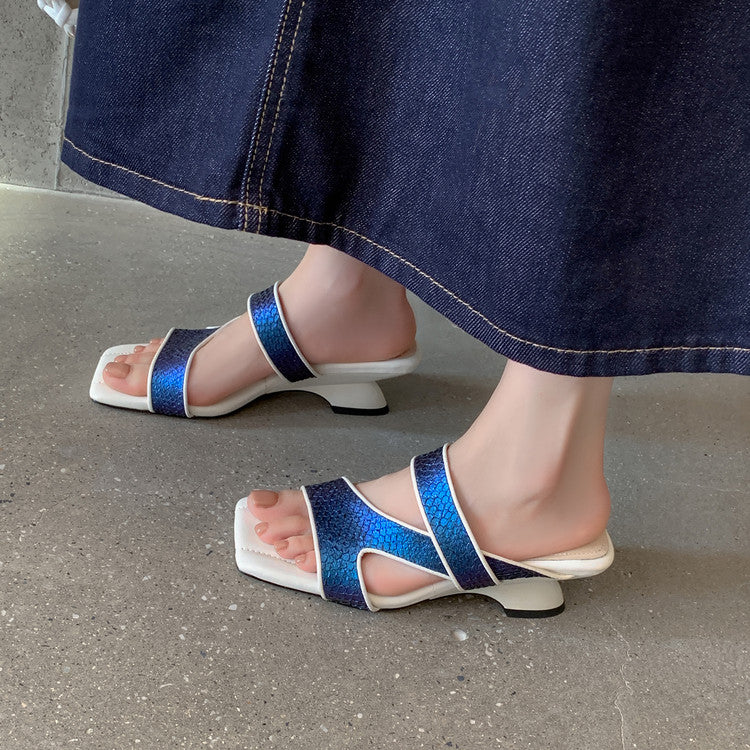 Karin Luna Fish Skin Series~Minimalist Square Toe Popular Irregular Heel Slippers