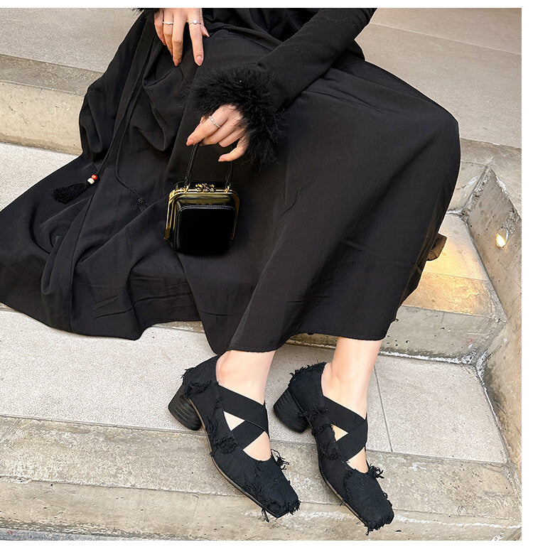 Karin Luna Chinese Pop is the Top Flow~ Orchid Pavilion Preface  New Chinese Style National Aesthetics Retro Cross Strap Mary Jane Shoes