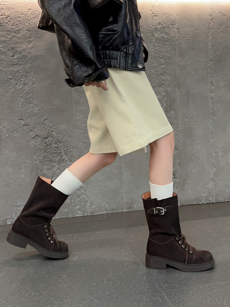 Karin Luna Bestseller Large Tube Thick Sole Martin Boots with Belt Buckle