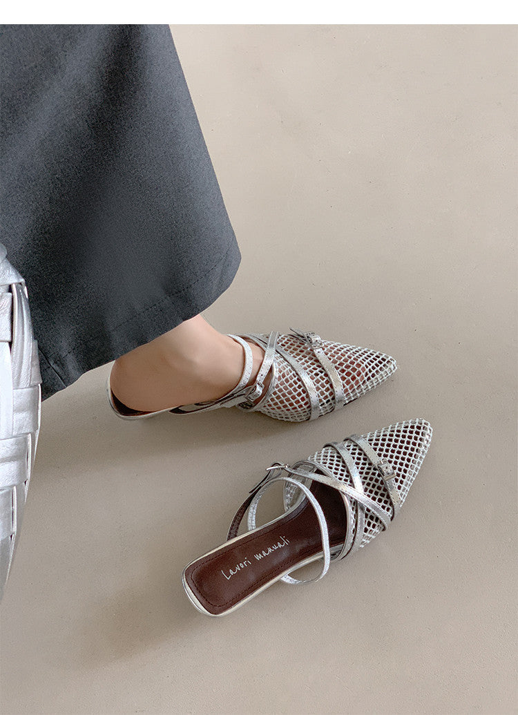 Karin Luna In Stock  Spot Goods  Mesh Series Elegant Closed-Toe Belt Buckle Slippers