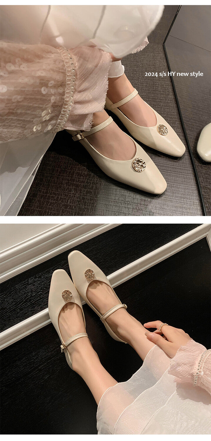 Karin Luna Camellia Story~In stock  Full Leather Shallow Mouth Single Shoes