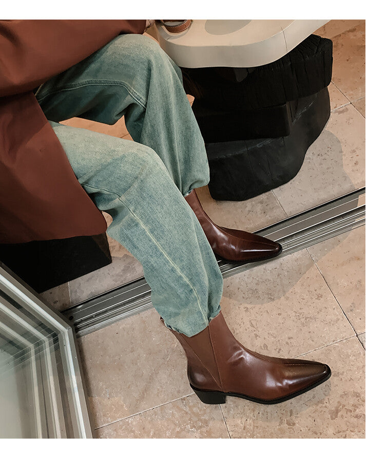 Karin Luna In Stock In stock   Classic first-layer cowhide Chelsea elastic ankle boots
