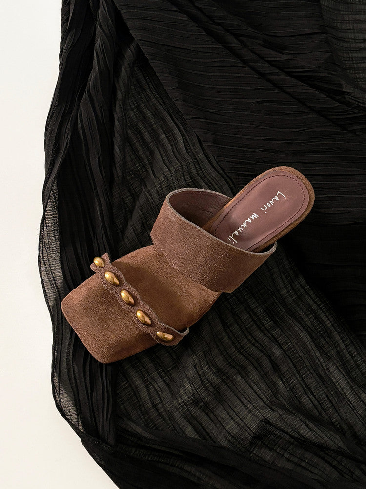 Karin Luna Hot-Selling Element Amber Heel~Spot Goods Spot Goods  Vacation Style One-Strap Amber Irregular Heel Slippers