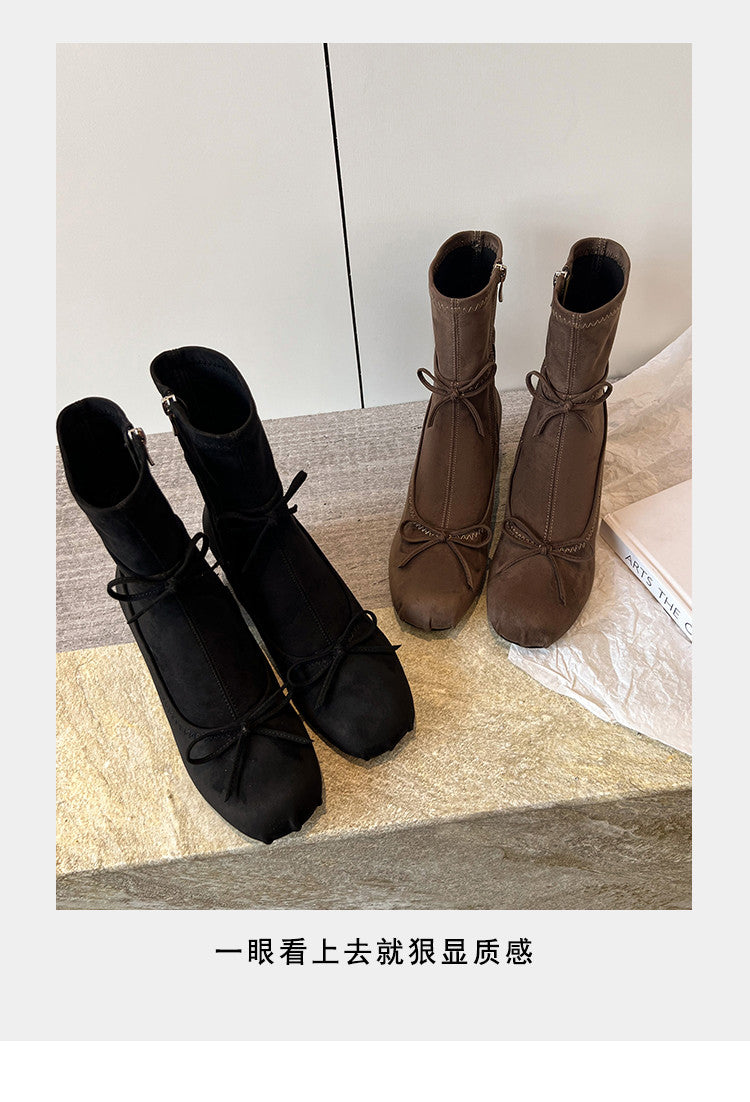 Karin Luna In Stock Spot Goods Hot-Selling Sweet Standard Bow Round-Toe Slim Short Boots