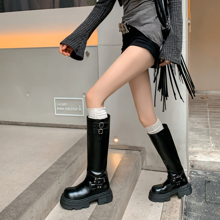 Karin Luna Full Cowhide  miumiu Popular Round Toe Thick Sole Beautiful and height-increasing