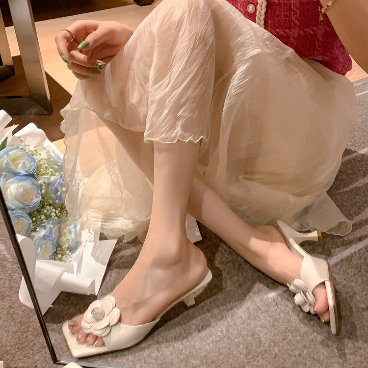 Karin Luna Flower of Wealth in the World~Says purple has a lot of charm Spot Goods Spot Goods  Three-Dimensional Camellia Elegant Sandals