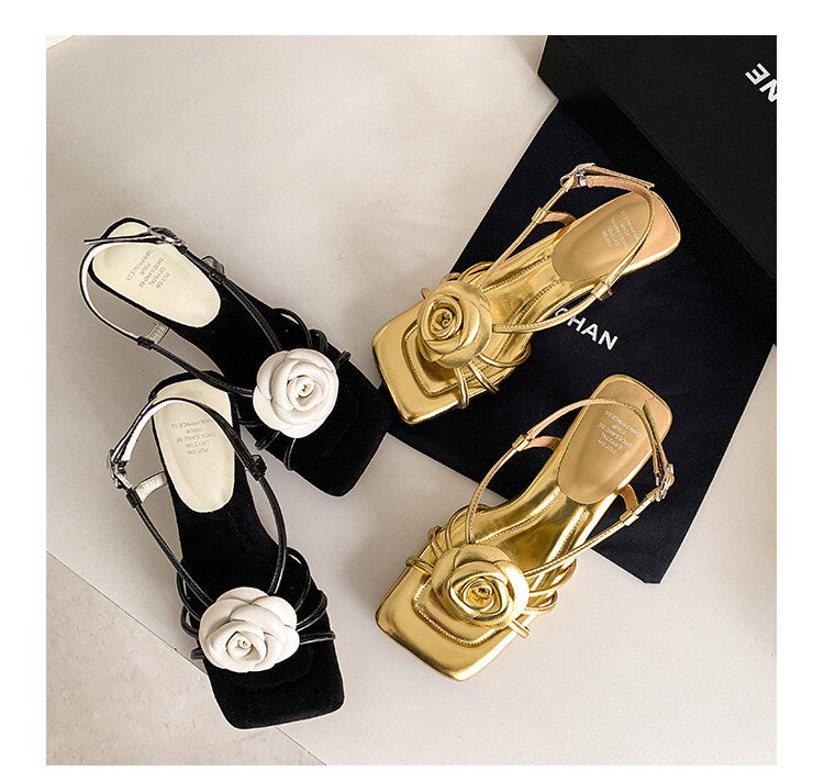 Karin Luna Exquisite Camellia ~French Retro Open-Toe Sandals