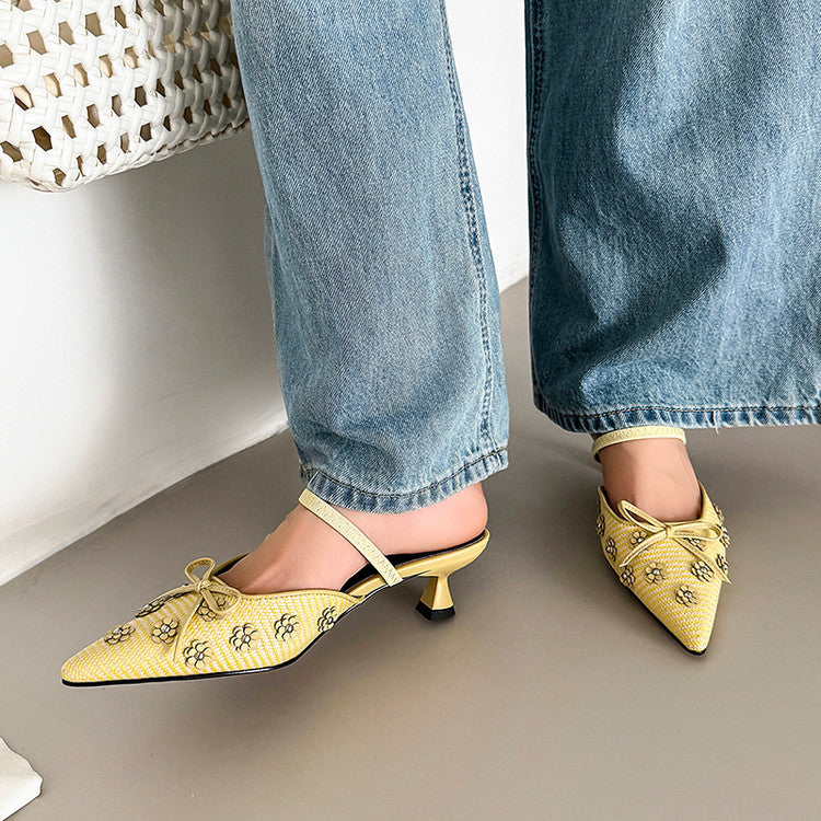 Karin Luna In Stock Spot Goods  Elegant Floral Pointed Toe Rhinestone Slippers