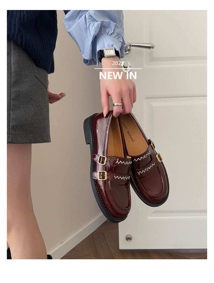 Karin Luna In Stock Spot Goods  Retro Style Slip-On Metal Buckle Loafers