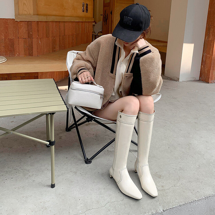 Karin Luna In Stock Spot Goods  Vintage Open Stitch Small Square Toe High Heel Side Zipper Riding Boots
