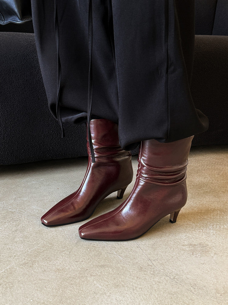 Karin Luna In Stock Spot Goods  Retro Wrinkled Small Square Toe Short Boots