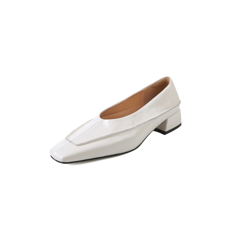 Karin Luna In Stock Spot Goods  Retro Full Leather Square Toe Shallow Mouth Single Shoes