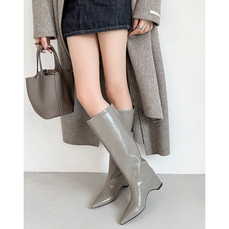Karin Luna Minimalist Style High Tube Pointed Toe Hidden Heel Boots