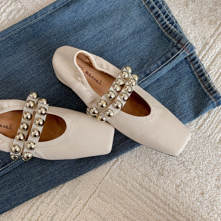 Karin Luna In Stock Spot Goods  Pig Nose Metal Strap Super Soft Granny Full Leather Mary Jane Shoes