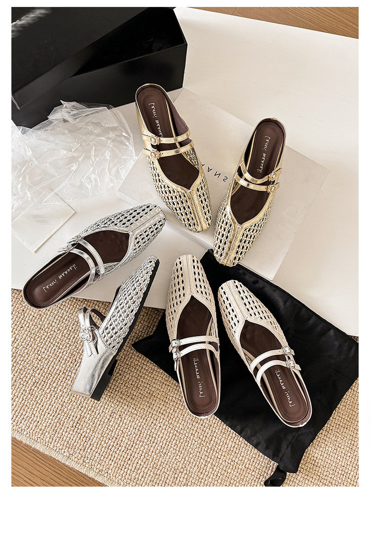 Karin Luna In Stock Spot Goods Hollow Woven One-Strap Closed-Toe Slippers