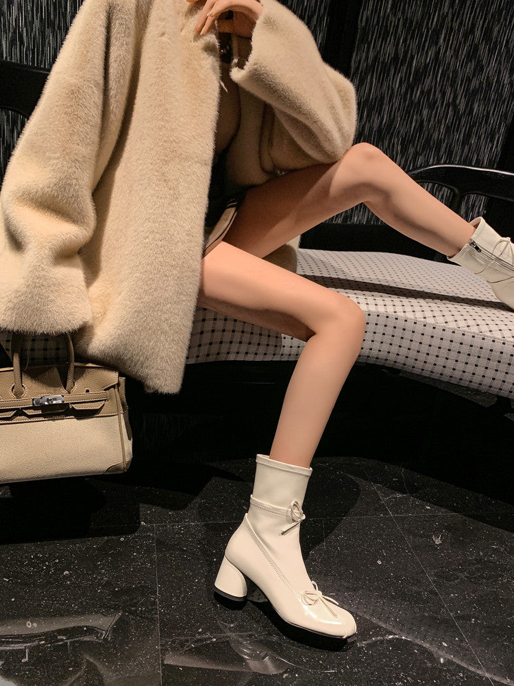 Karin Luna In Stock Spot Goods Hot-Selling Sweet Standard Bow Round-Toe Slim Short Boots
