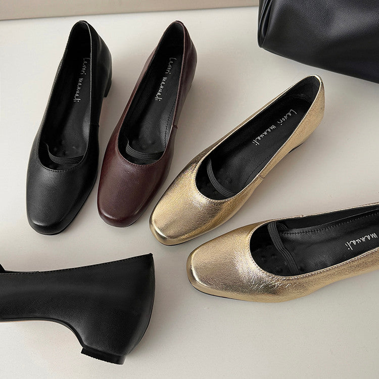 Karin Luna In Stock Spot Goods    Retro Elastic Band Chunky Heel Single Shoes