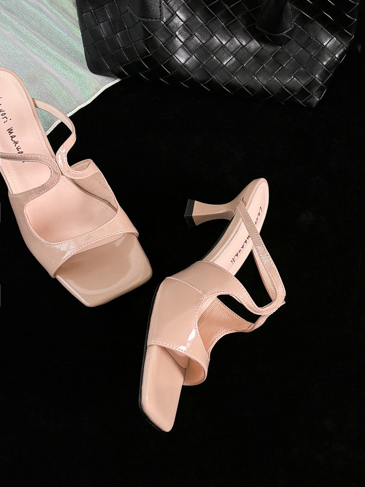 Karin Luna French Retro Square Toe Wrap Strap Open-Toe Slippers