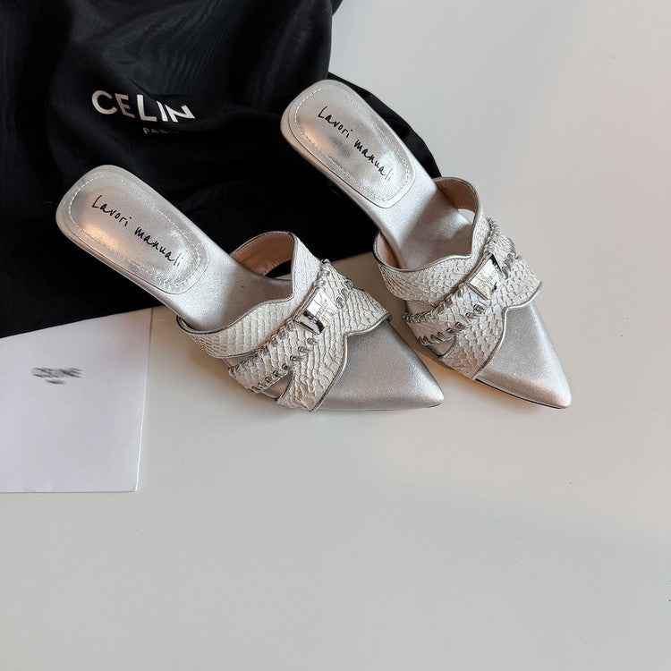 Karin Luna Fish Skin Series~Minimalist Pointed Toe Hot-Selling Unique Heel Slippers