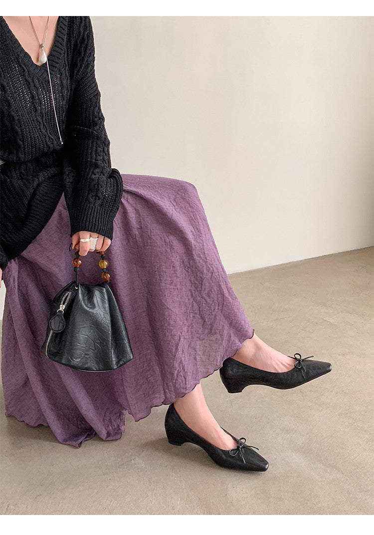 Karin Luna Full Layer Inside and Out~Basic Versatile Small Square Toe Butterfly Knot Irregular Heel Single Shoes