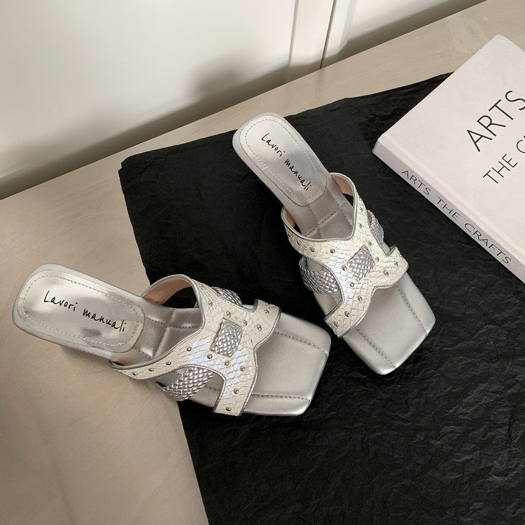 Karin Luna Fish Skin Series~ Hot-selling Square-Toe Slippers with Built-in Traffic