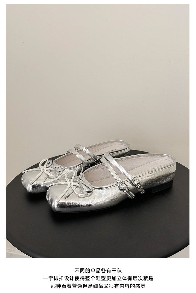 Karin Luna In Stock In Stock   Summer New Sweet Bowknot Color Block Square Toe Height-Increasing Slippers